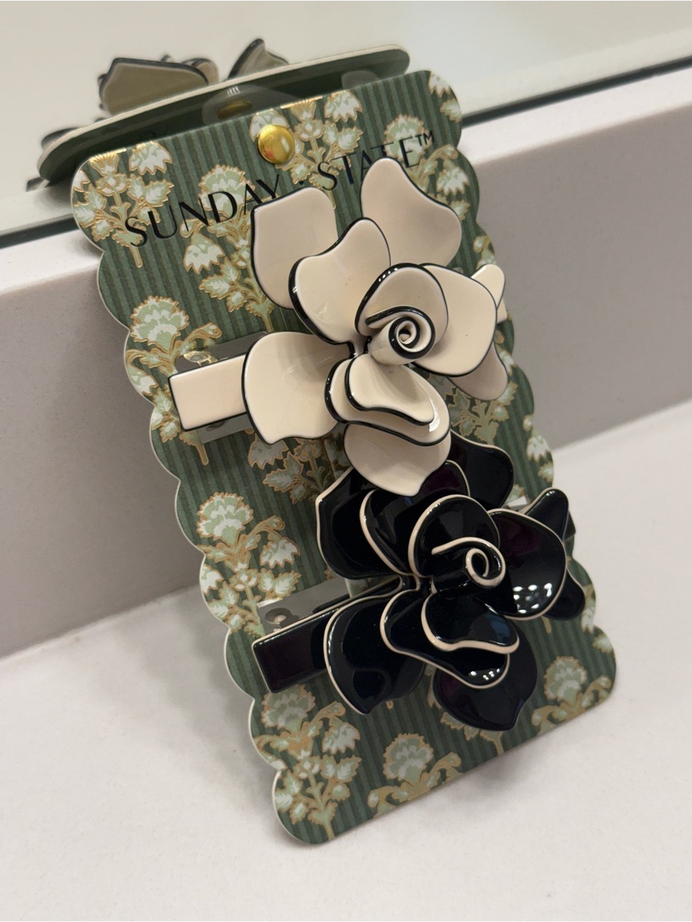 Sunday State CAMELLIA Hair Clip Duo in Cream and Black 🌺NWT🌺